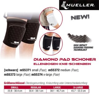 MUELLER Diamond Pad Schoner Ellenbogen-Knie-Schienbein paarweise in Schwarz,  L / Inhalt 1 Stück