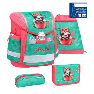 Belmil Classy ergonomisches Schulranzen-Set 4-teilig "Cute Sloth" mit Brustgurt