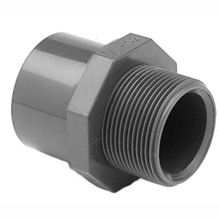 PVC Muffennippel | 50/63 mm | Klebemuffe/Stutzen X Aussengewinde X 1 ¼" | PN16 | grau