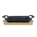 Gusspfanne mit 2 Griffen 22,5x10cm mit Holzuntersetzer